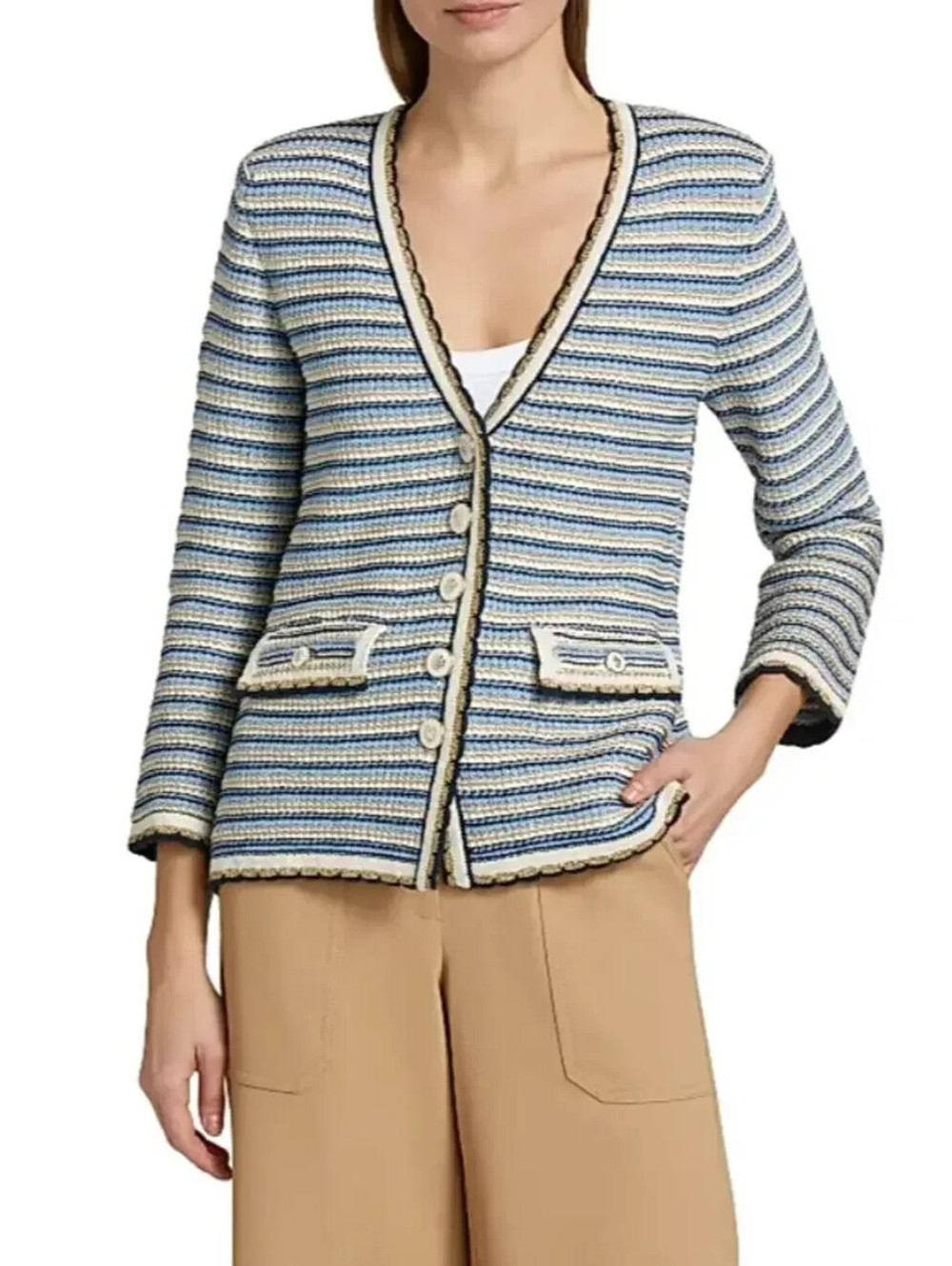 NEW, Veronica Beard Ceriani Knit Jacket in Blue Sz M #T4078